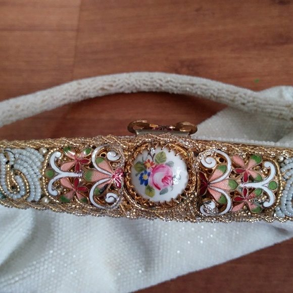 Antique Micro Beaded and Filigree/Enamel bag - Picture 3 of 8